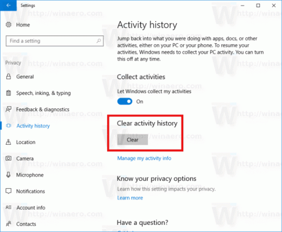 Windows 10 गतिविधि इतिहास साफ़ करें
