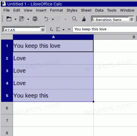 Επιλογή κυψελών LibreOffice Calc