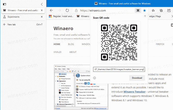 QR za sliko v programu Microsoft Edge