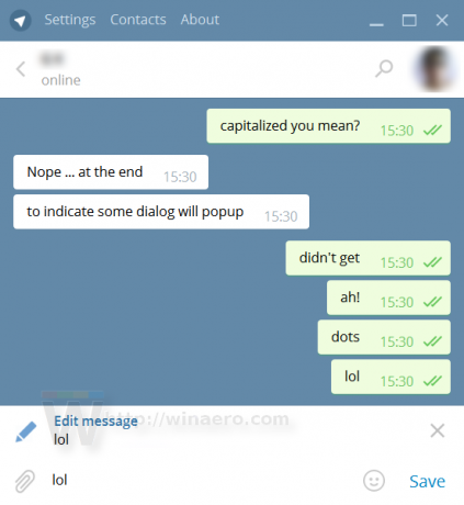 Telegram Desktop redaguoti pranešimus