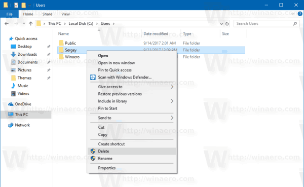 ユーザープロファイルフォルダーの削除Windows10