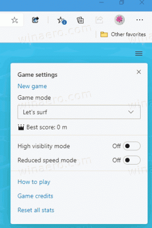 Surf Game Menu i Microsoft Edge