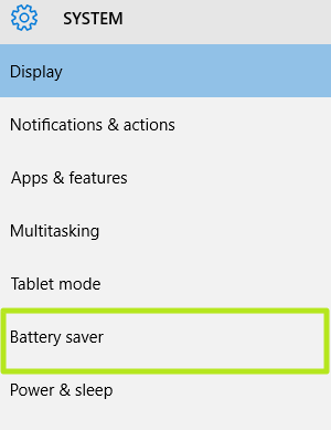 Économiseur de batterie du système Windows 10