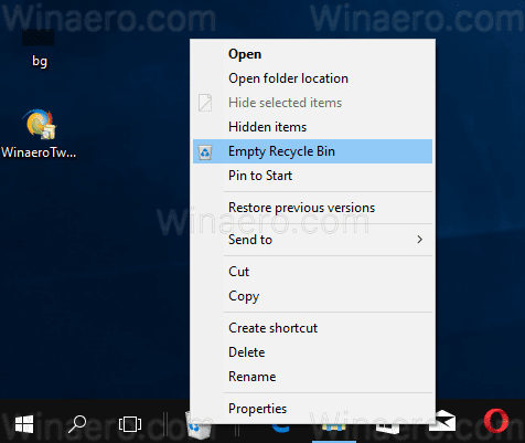 Windows 10 Tyhjennä roskakori tehtäväpalkista 