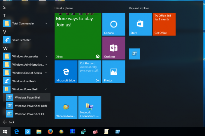 Windows 10 executa o PowerShell a partir do menu iniciar