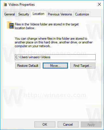 Botón de movimiento de vídeos de Windows 10