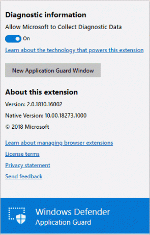 Меню Application Guard в Защитнике Windows