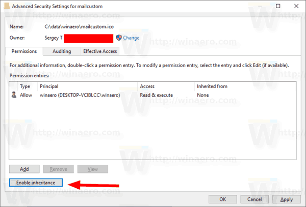 Windows 10 Engedélyezze az örökölt engedélyeket