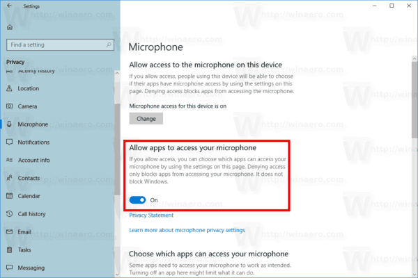 Windows 10 Permitir el acceso a la aplicación Micrófono