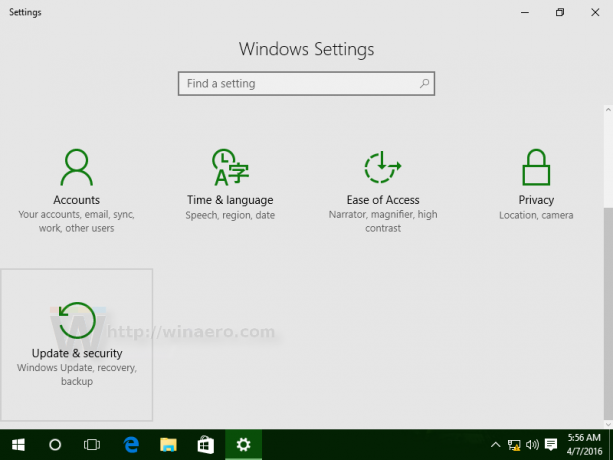 Windows 10-ის პარამეტრების განახლება და უსაფრთხოება