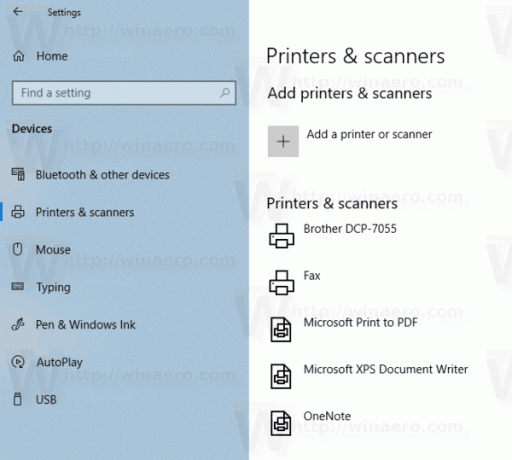 Windows 10 instalētie printeri sadaļā Iestatījumi
