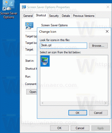 Ícone de atalho do protetor de tela do Windows 10