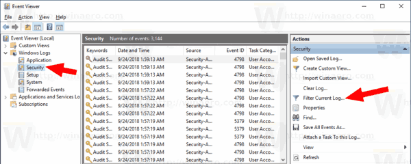 Segurança do log de eventos do Windows 10