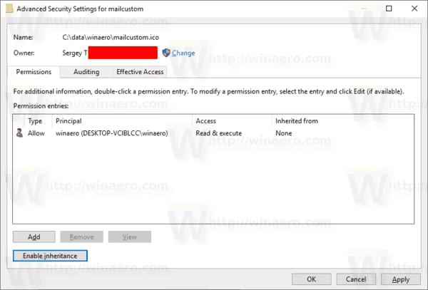 Windows 10 je odstranil podedovana dovoljenja