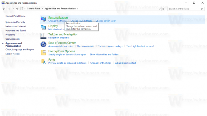 Ícone de personalização do painel de controle do Windows 10
