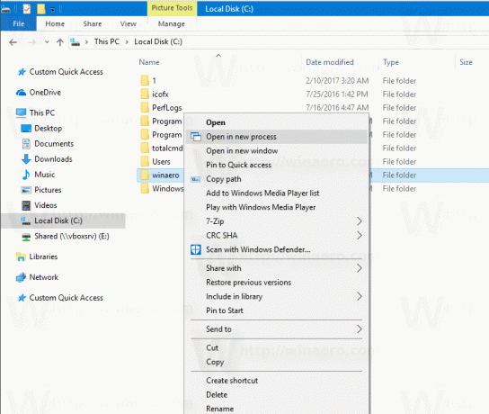 Pievienojiet kontekstizvēlni Open In New Process operētājsistēmā Windows 10
