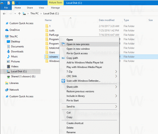 დაამატეთ Open In New Process Context Menu Windows 10-ში