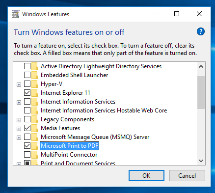 Funcții opționale Windows 10