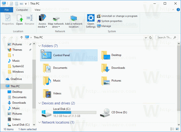 Přidejte ovládací panel do tohoto počítače ve Windows 10