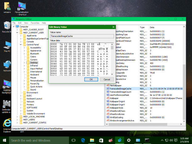 نظام التشغيل Windows 10 TranscodedImageCache