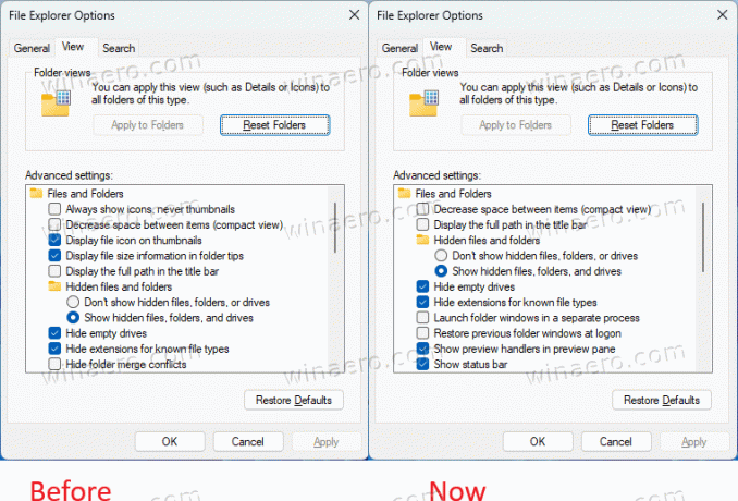 Dijaloški okvir s opcijama mape u sustavu Windows 11