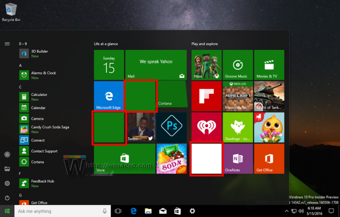 Windows 10 startmeny tomme fliser