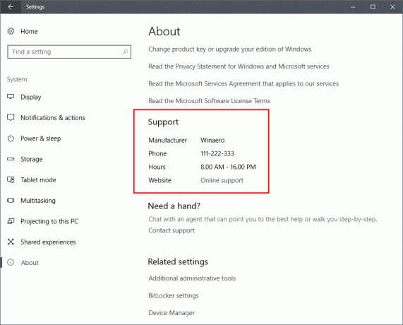 Информация за поддръжка на Windows 10 OEM