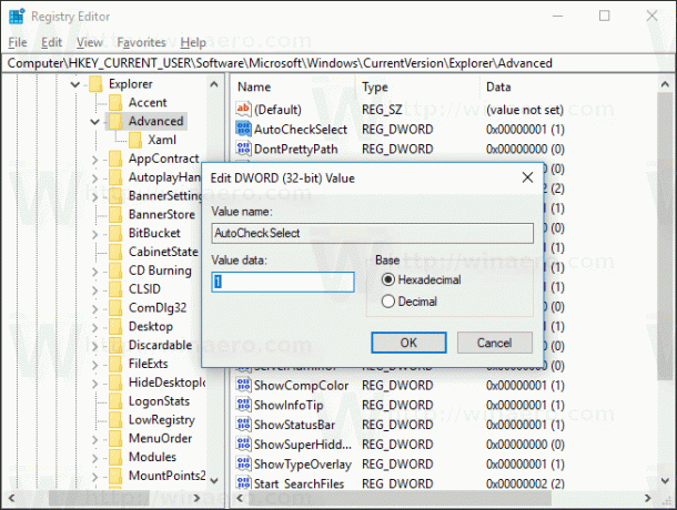 Windows 10 Włącz pola wyboru w rejestrze