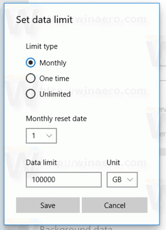 Windows 10 عيّن حد استخدام بيانات الشبكة
