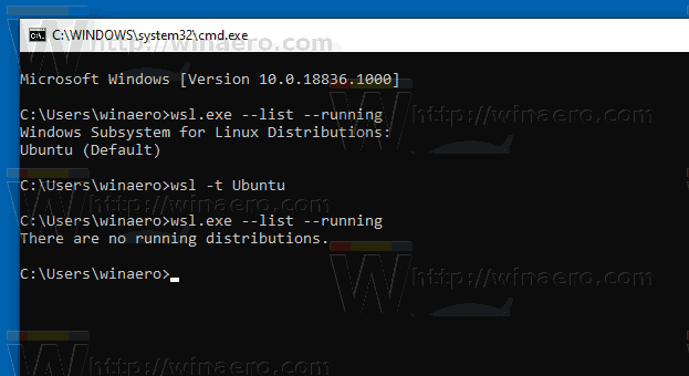 Opriți rularea WSL Distro Windows 10
