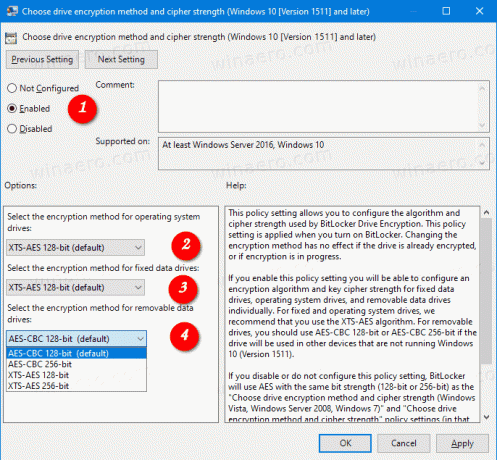 Windows 10BitLocker暗号化オプションの変更