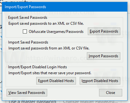 Firefox Importa Esporta Password