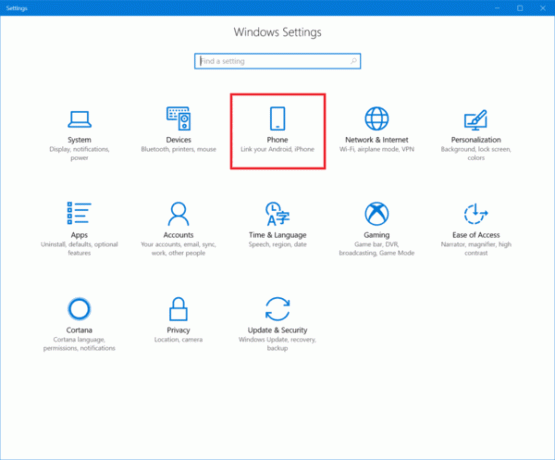 Saistiet tālruņa Windows 10 iestatījumus