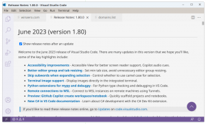 Το Visual Studio Code έκδοση 1.80 είναι τώρα διαθέσιμη
