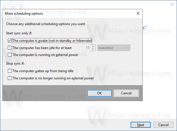 A Windows 10 offline fájlok szinkronizálásának ütemezése a 3. eseménynél
