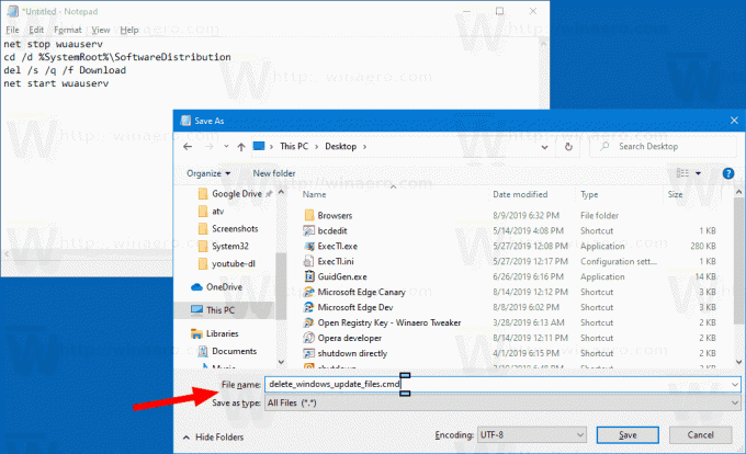Пакетный файл 1 для удаления файлов Центра обновления Windows в Windows 10