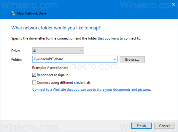 แผนที่ Network Drive Wizard Windows 10 