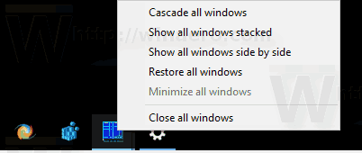 Klasičen meni aplikacije opravilne vrstice v sistemu Windows 10