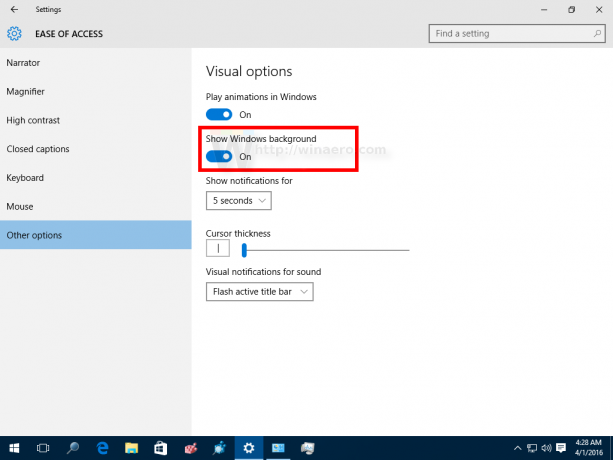 Windows 10 darbalaukio fonas įjungtas
