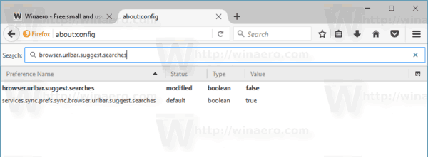 Firefox désactiver la configuration des suggestions de recherche
