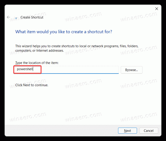 Crea nuovo PowerShell Shrotcut in Windows 11