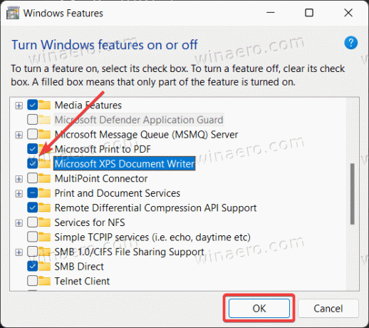 Telepítse az opcionális összetevőket a Windows szolgáltatásokból