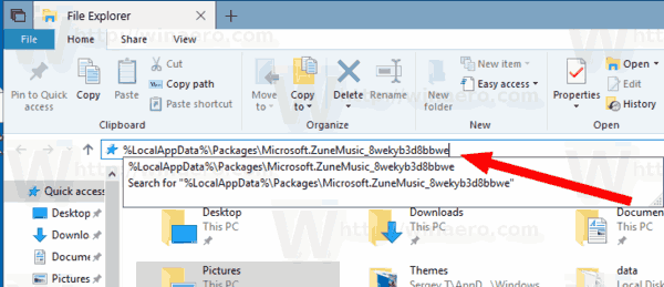 Folder ustawień muzyki Groove Windows 10