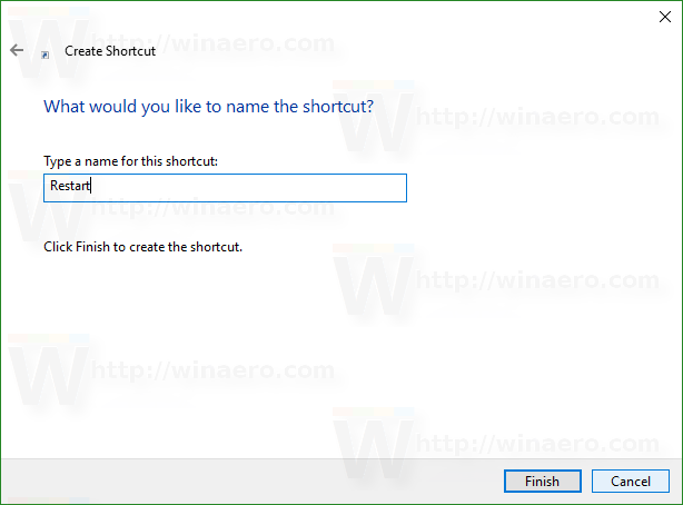 Windows 10 újraindítási parancsikon neve