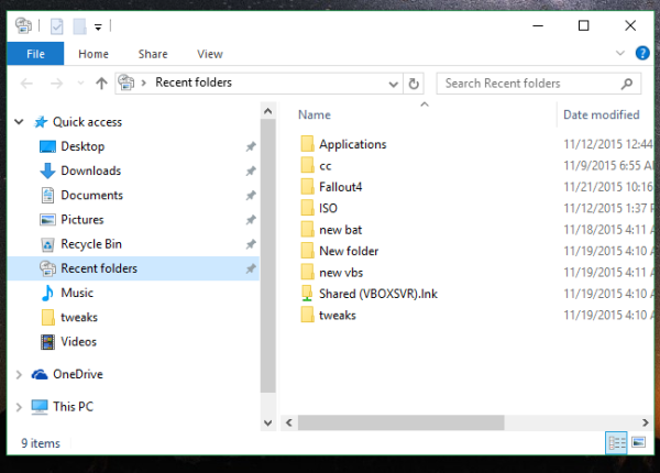 Windows 10 नेविगेशन फलक में हाल के स्थान