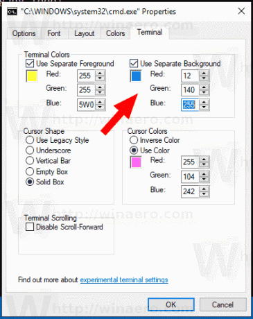„Windows 10“ pakeiskite terminalo fono spalvą