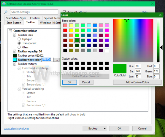 Windows 10 הגדר צבע טקסט בשורת המשימות