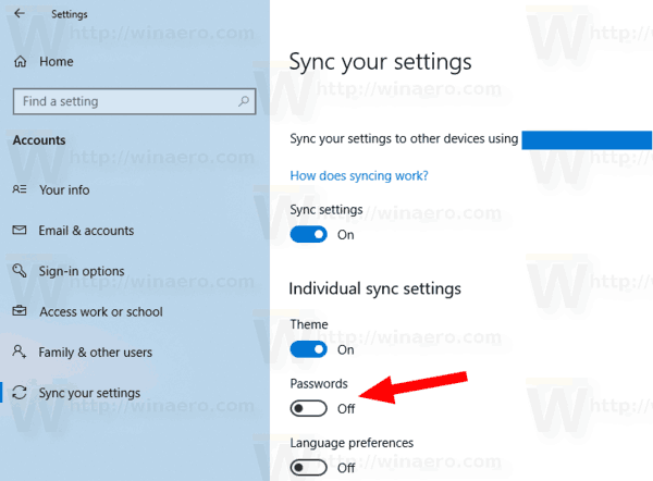 Windows 10 Inaktivera lösenordssynkroniseringsgränssnittet