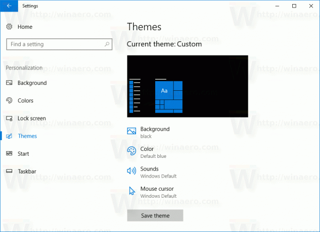Windows 10 Creators განახლების პარამეტრების თემები
