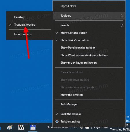 Windows 10 ამოიღეთ Troubleshooters Toolbar ამოცანების პანელიდან